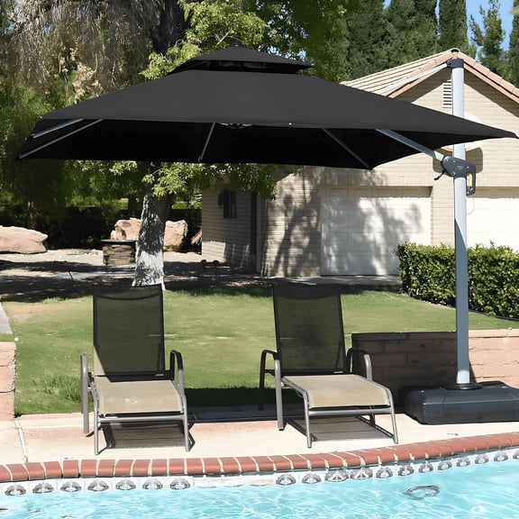 PURPLE LEAF 10FT Square Umbrella Outdoor Patio Cantilever Umbrella, Black
