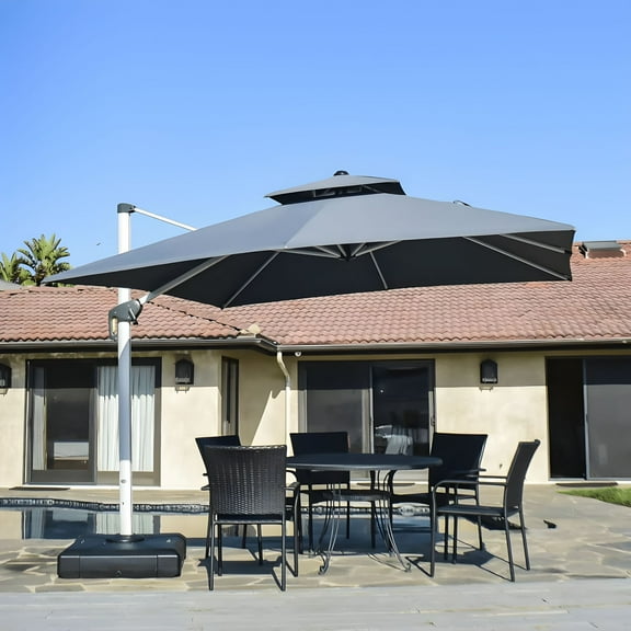 Purple Leaf 10ft Outdoor Patio Umbrella - Offset Cantilever Design with 360° Rotation, Gray Square Market Umbrella for Deck, Pool, and Garden