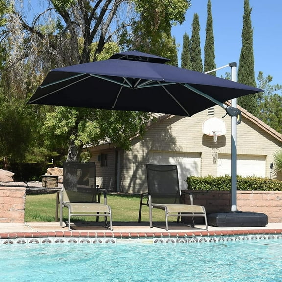PURPLE LEAF 10FT Deluxe Square Patio Umbrella, Large Offset Cantilever Umbrella with 360° Rotation, Navy Blue