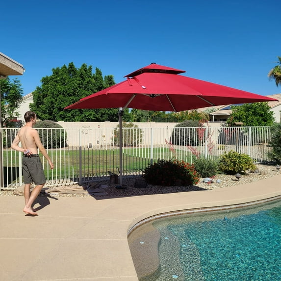 Purple Leaf 10ft Outdoor Patio Umbrella - Offset Cantilever Design with 360° Rotation, Terra Square Market Umbrella for Deck, Pool, and Garden