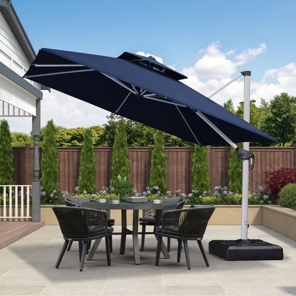 Purple Leaf 10ft Outdoor Patio Umbrella - Offset Cantilever Design with 360° Rotation, Navy Blue Square Market Umbrella for Deck, Pool, and Garden