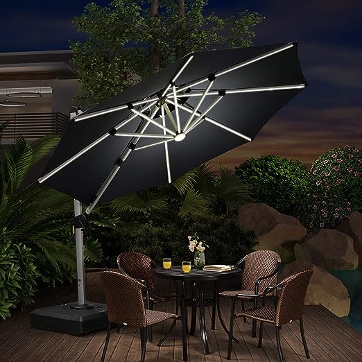 PURPLE LEAF 10ft Solar Powered LED Round Large Cantilever Umbrella with LED  Lights Windproof Offset Umbrella Sun Umbrella for Garden Deck Pool Patio,  Gray - Walmart.com