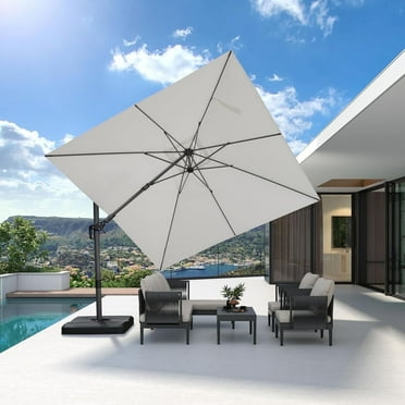 PURPLE LEAF 10x10 Ft Cantilever Umbrella Left-right Tilting Swivel Square Outdoor Patio Umbrella Large Offset Aluminum Umbrella with 360°Rotation Adjustable Pool Umbrella,White