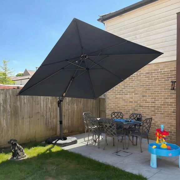 PURPLE LEAF 10x10 Ft Cantilever Umbrella Left-right Tilting Swivel Square Outdoor Patio Umbrella Large Offset Aluminum Umbrella with 360°Rotation Adjustable Pool Umbrella,Gray