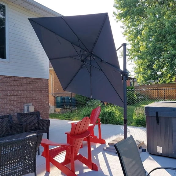 PURPLE LEAF 10x10 Ft Cantilever Umbrella Left-right Tilting Swivel Square Outdoor Patio Umbrella Large Offset Aluminum Umbrella with 360°Rotation Adjustable Pool Umbrella,Gray