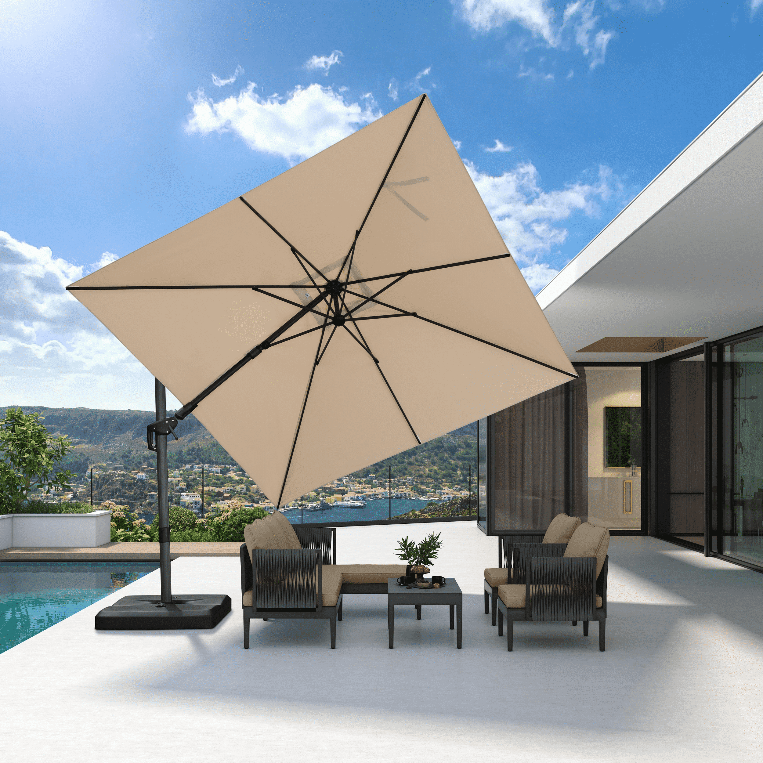 cobana patio umbrella rectangular Cobana 7.5 by 4 Half Rectangular Outdoor Patio Umbrella for Patio, Balcony, Garden, Deck, Dark Red