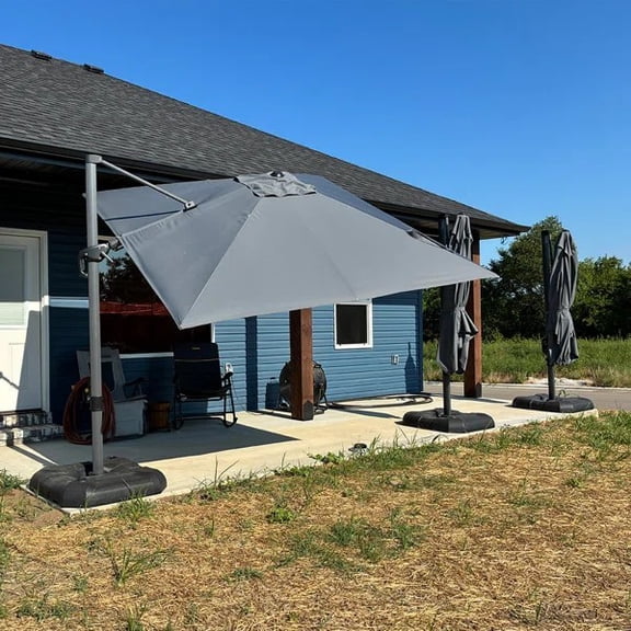 PURPLE LEAF 10x10 Ft Cantilever Umbrella Left-right Tilting Swivel Square Outdoor Patio Umbrella Large Offset Aluminum Umbrella with 360°Rotation Adjustable Pool Umbrella,Light Gray