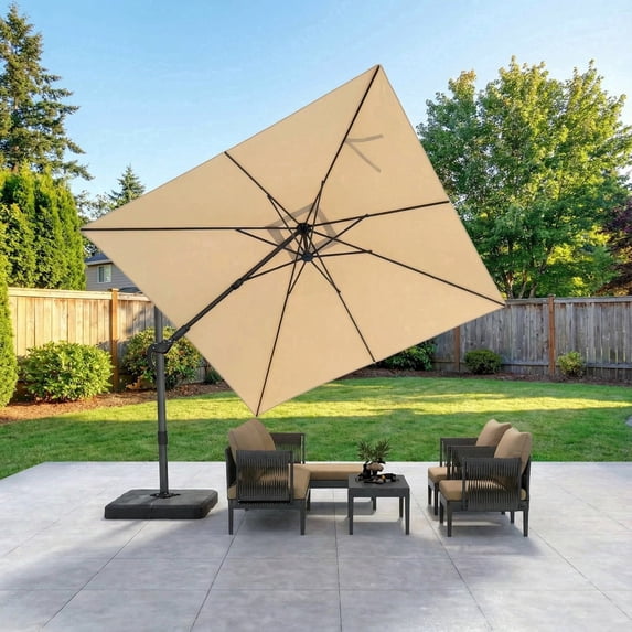 PURPLE LEAF 10x10 Ft Cantilever Umbrella Left-right Tilting Swivel Square Outdoor Patio Umbrella Large Offset Aluminum Umbrella with 360°Rotation Adjustable Pool Umbrella,Beige