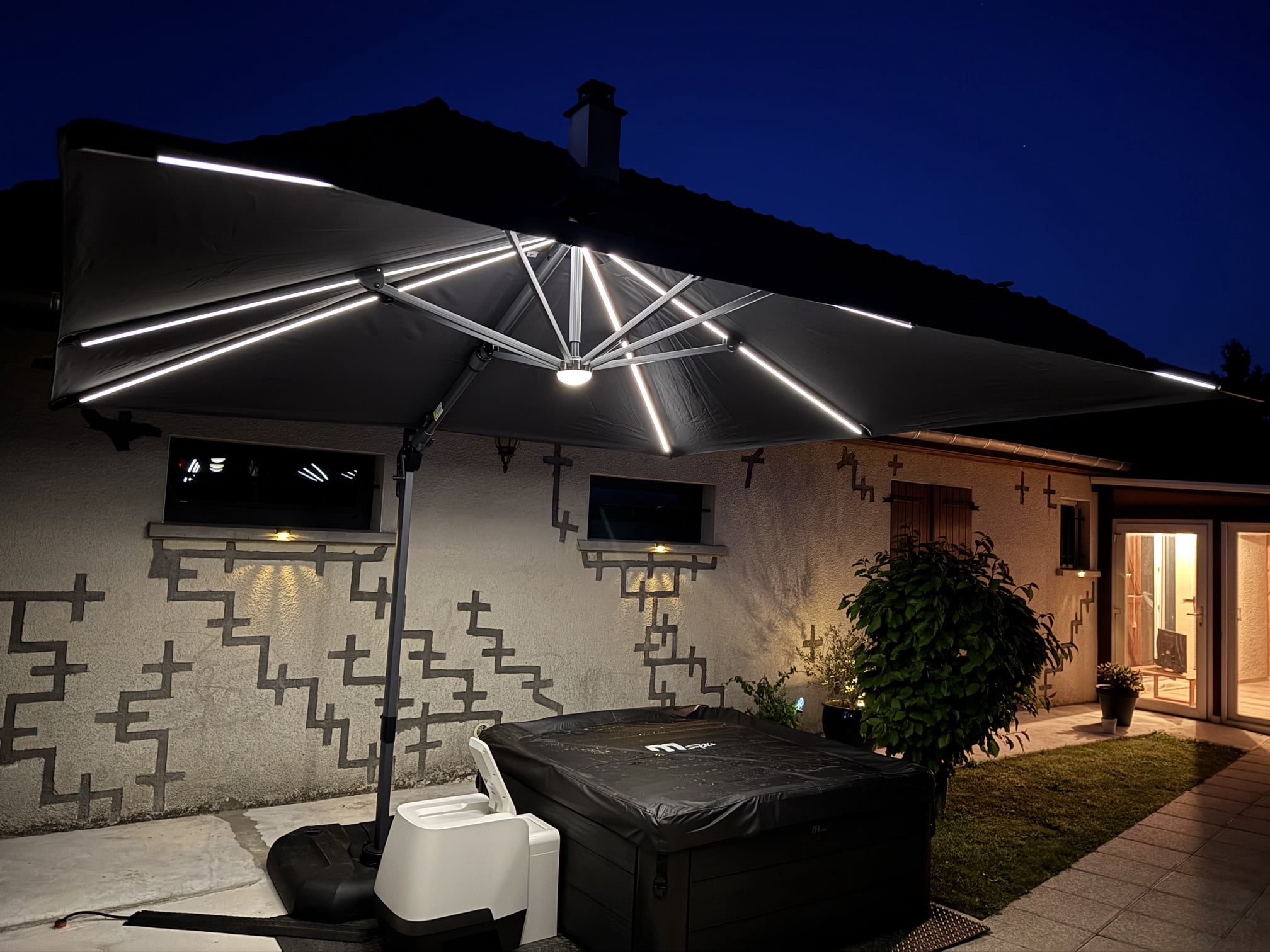10x10 patio umbrella with lights PURPLE LEAF 10x10 Ft Cantilever Umbrella Square Solar Powered LED Outdoor  Patio Umbrella Large Offset Hanging Umbrella Aluminum Umbrella with