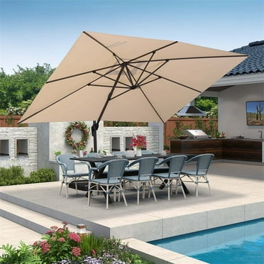 PURPLE LEAF 10x13 Ft Cantilever Umbrella Rectangle Outdoor Patio Umbrella Large Offset Hanging Umbrella Aluminum Umbrella with 360°Rotation Adjustable Garden Pool Umbrella,Beige