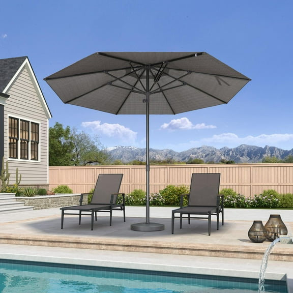 PURPLE LEAF 11.5 FT Semi-Auto Outdoor Market Patio Umbrella Sun Umbrellas with 8 Aluminum Sturdy Ribs for Backyard Deck Garden Pool, Gray Pole Gray Canopy