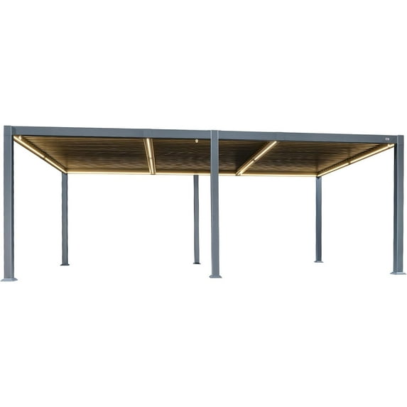 PURPLE LEAF 11.5' x 20.5' Solar Louvered Pergola with LED String Lights and Control Panel Aluminum Outdoor Pergola with Adjustable Hardtop Roof for Patio Deck Garden Yard Gray