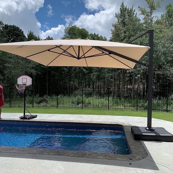 PURPLE LEAF 11 FT Outdoor Cantilever Umbrellas Square Aluminum Offset Hanging Umbrellas with 360°Rotation Tilt Adjutable Garden Pool Large Patio Umbrella,Beige