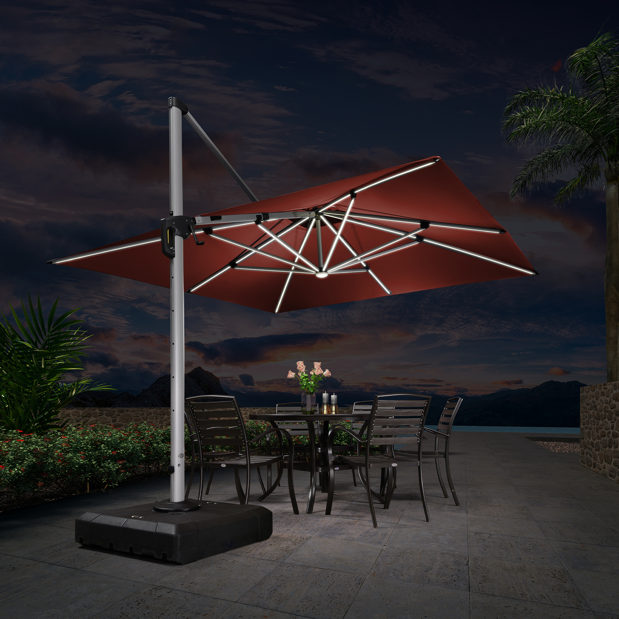 PURPLE LEAF 11 Feet Square Double Top Deluxe Solar Powered LED Patio