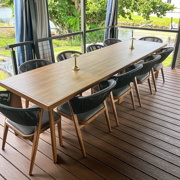 PURPLE LEAF 11-Piece Patio Dining Set, Aluminum Outdoor Table And 10 All-Weather PE Rattan Chairs With Cushions For Lawn, Garden, Porch, Deep Teak