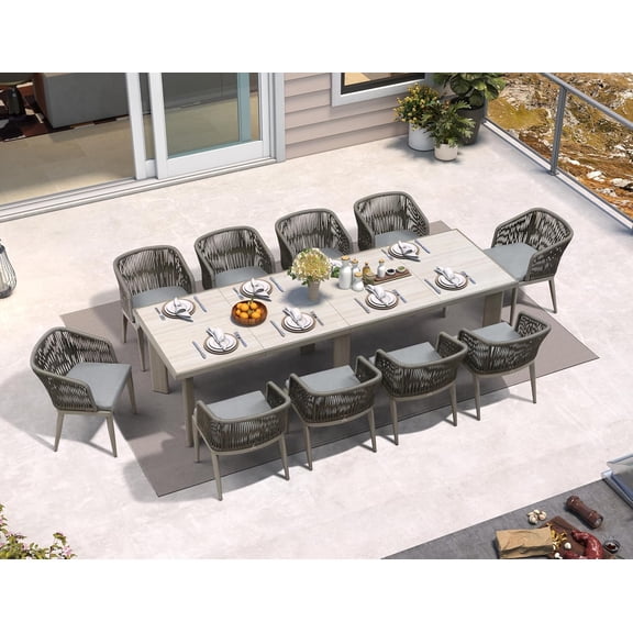 PURPLE LEAF 11-Piece Patio Dining Set, Aluminum Outdoor Table And 10 Wicker Chairs With Sunbrella Cushions For Lawn, Garden, Porch, Grey