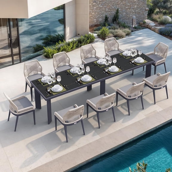 PURPLE LEAF 11-Piece Patio Dining Set for 10, Outdoor Table and Wicker Chairs with Cushions, Patio Dining Table Set for Garden, Backyard, Deck, Dark Gray