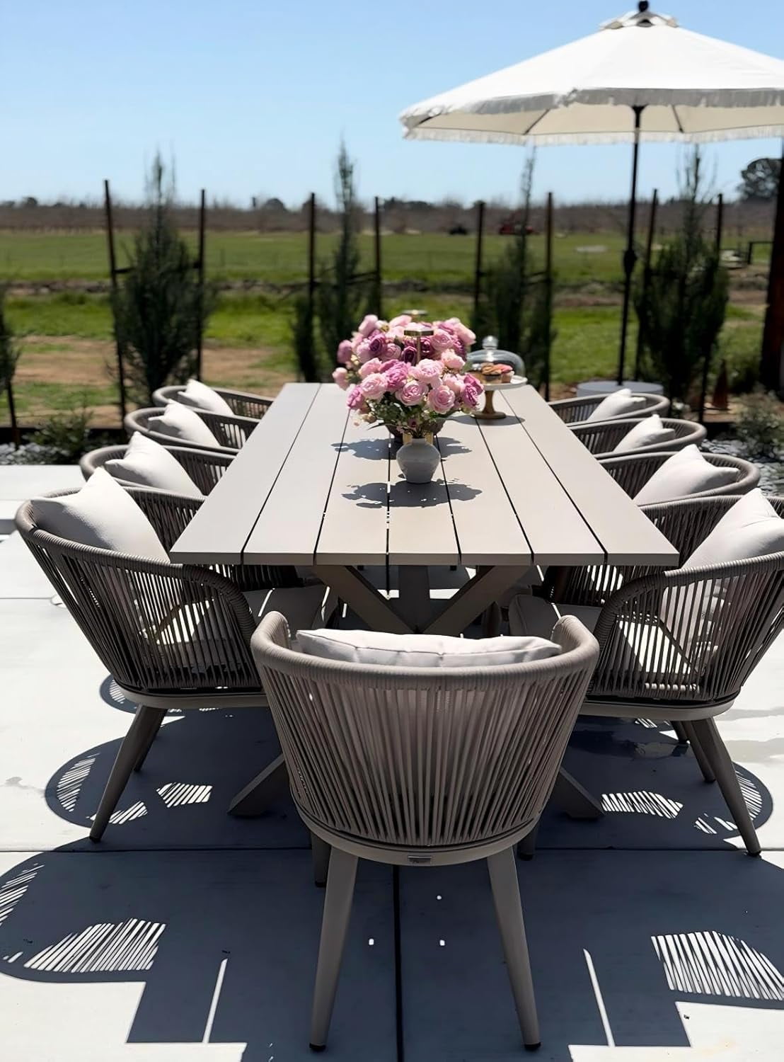 PURPLE LEAF 11 Pieces Patio Dining Set, Rectangular Aluminum Outdoor Table and 10 Wicker Chairs with Cushions for Garden Kitchen and Porch, Champagne