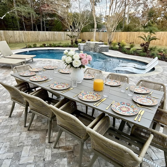 PURPLE LEAF 11 Pieces Patio Dining Set, Rectangular Aluminum Outdoor Table and 10 Wicker Chairs with Cushions for Garden Kitchen and Porch, Champagne