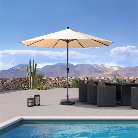 PURPLE LEAF 11' Round Patio Market Umbrella Outdoor Table Sun Umbrellas with Crank 8 Aluminum Sturdy Ribs for Pool Deck Backyard Beach Beige