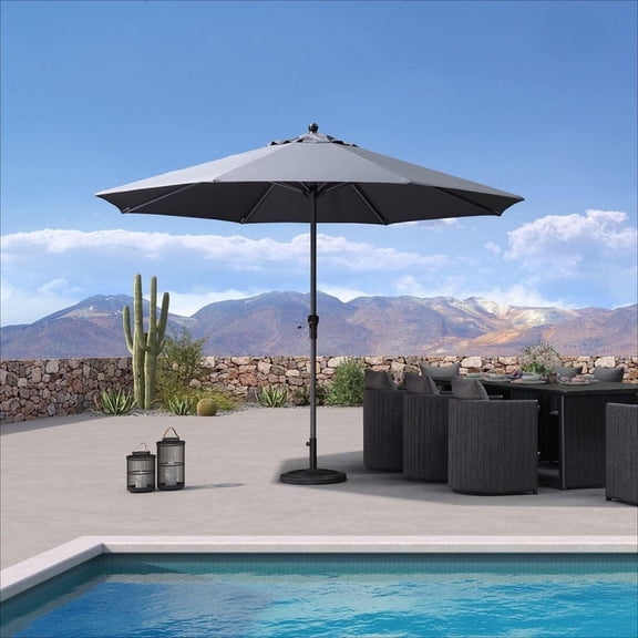 PURPLE LEAF 11' Round Patio Market Umbrella Outdoor Table Sun Umbrellas with Crank 8 Aluminum Sturdy Ribs for Pool Deck Backyard Beach Grey
