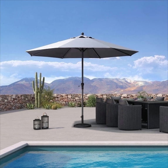 PURPLE LEAF 11' Round Patio Market Umbrella Outdoor Table Sun Umbrellas with Crank 8 Aluminum Sturdy Ribs for Pool Deck Backyard Beach Light Grey
