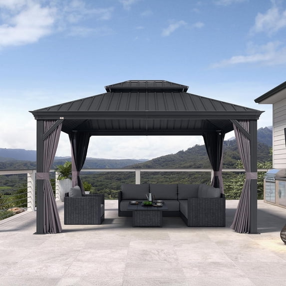 PURPLE LEAF 11' X 13' Outdoor Hardtop Gazebo Galvanized Steel Double Roof Aluminum Frame Patio Gazebo for Backyard Lawn and Garden Grey