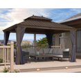 thumbnail image 1 of PURPLE LEAF 11' X 13' Outdoor Hardtop Gazebo Patio Wide Aluminum Frame Metal Double Roof with Heavy Duty Netting and Curtains for Permanent Hard Top Pavilion Screen, Navy Blue, 1 of 9
