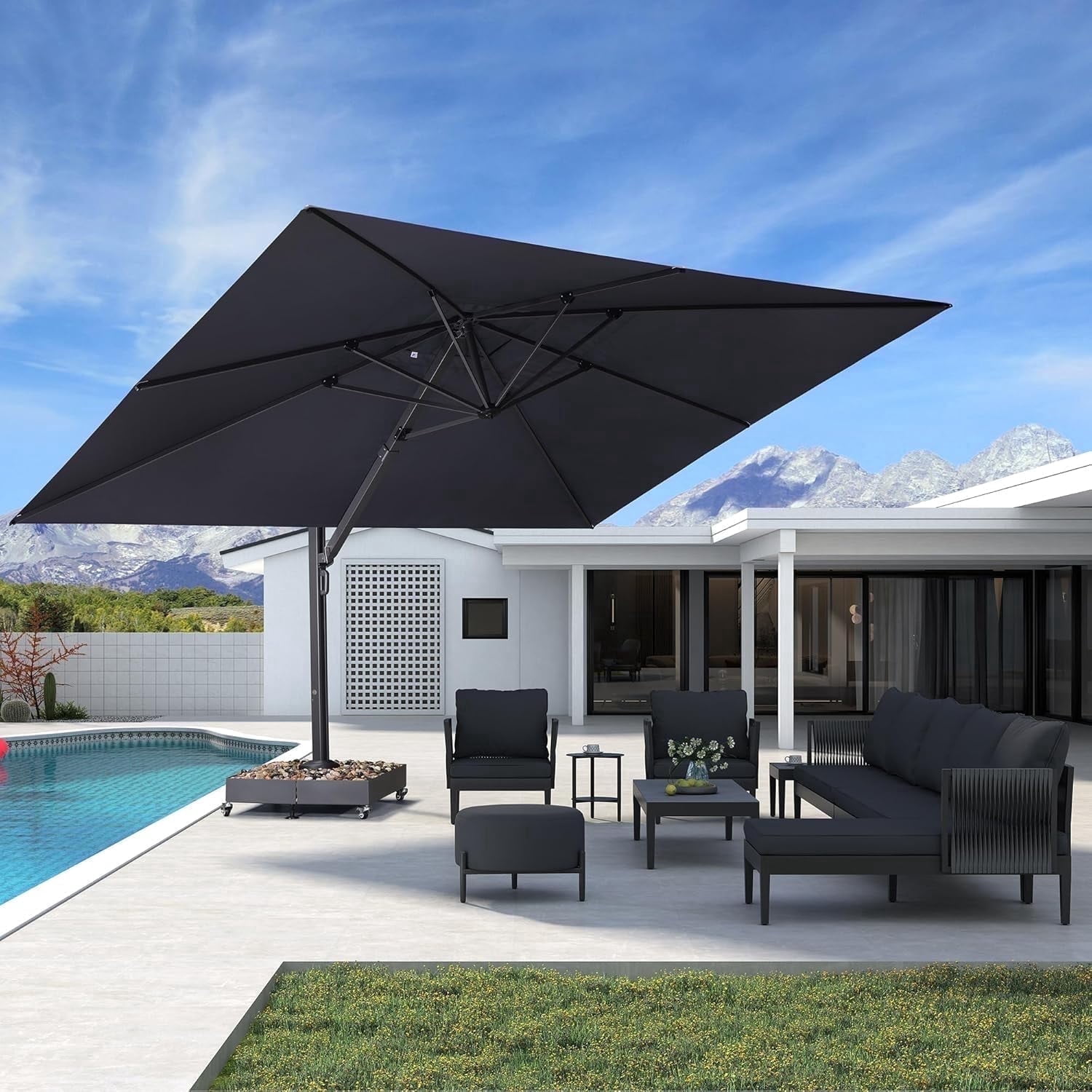 half umbrella patio set Sophia & William with 6 Pieces Outdoor Dining Set with 10ft 3 Tier Beige Patio Umbrella Windproof, 4 x Swivel Patio Dining Chairs, Patio Table and Chairs for Tropical Style Color:Matte Cactus Zine Beautiful Patio Umbrellas | use hand crank opens