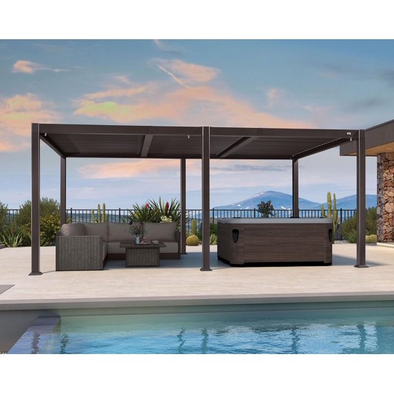 PURPLE LEAF 11' x 18' Louvered Aluminum Pergola Adjustable Louvre Shade Retractable Hardtop Roof Modern Outdoor Shelter Deck Backyard Garden Bronze