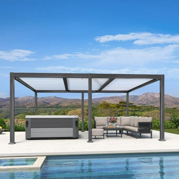 PURPLE LEAF 11' x 18' Patio Louvered Pergola Outdoor Aluminum Pergola with White Roof Adjustable Hardtop Rainproof Louver for Garden Backyard Deck