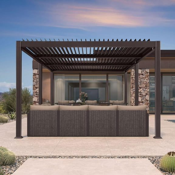 PURPLE LEAF 11' x 21' Patio Louvered Pergola Adjustable Louvre Shade Modern Outdoor Aluminum Pergola with Retractable Hardtop Roof for Deck Backyard Garden