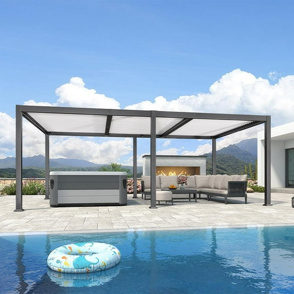 PURPLE LEAF 11' x 21' Patio Louvered Pergola Outdoor Aluminum Pergola with White Roof Adjustable Hardtop Rainproof Louver for Garden Backyard Deck