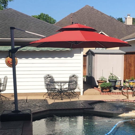 PURPLE LEAF 11FT Deluxe Round Patio Umbrella, Large Offset Cantilever Umbrella with 360° Rotation, Brick Red