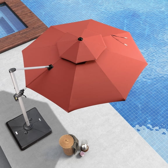 PURPLE LEAF 11FT Deluxe Round Patio Umbrella, Large Offset Cantilever Umbrella with 360° Rotation, Terra