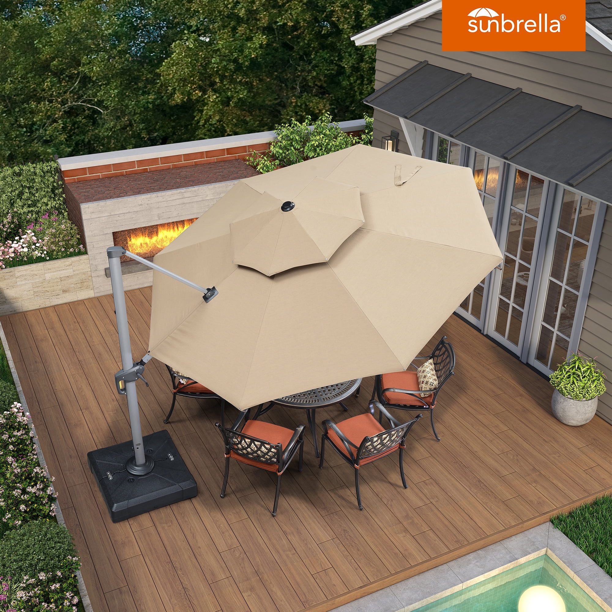 PURPLE LEAF 11ft Deluxe Sunbrella Patio Umbrella, Double Top Cantilever ...