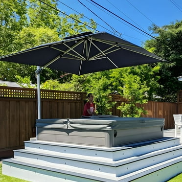 PURPLE LEAF 11FT Deluxe Square Patio Umbrella, Large Offset Cantilever Umbrella with 360° Rotation, Navy Blue