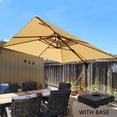 thumbnail image 1 of PURPLE LEAF 11FT Deluxe Square Wood Grain Patio Umbrella with Base, Large Offset Cantilever Umbrella with 360° Rotation, Beige, 1 of 13