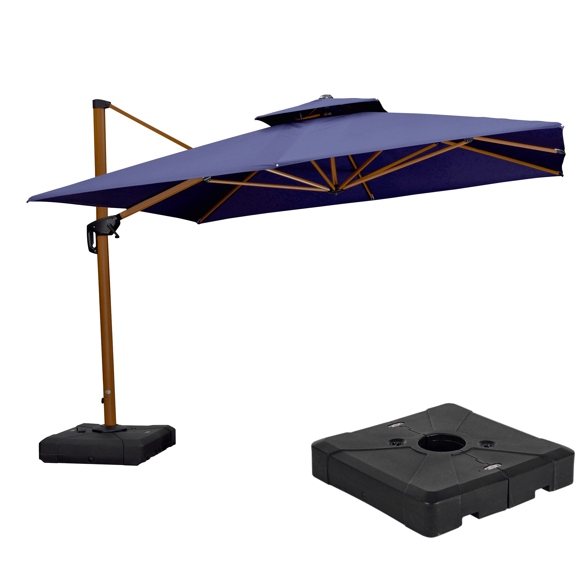 Navy Blue 11ft Square Wood Grain Cantilever Patio Umbrella with Base