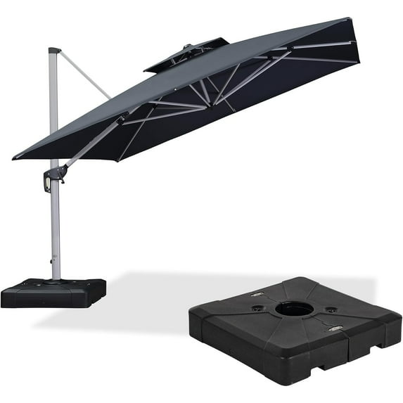 PURPLE LEAF 11ft Square Patio Cantilever Umbrella with Base Grey