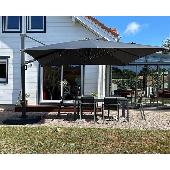 PURPLE LEAF 12 FT Outdoor Cantilever Umbrellas Square Aluminum Windproof Offset Umbrella with 360°Rotation Tilt Adjutable Garden Pool Large Patio Umbrella,Gray