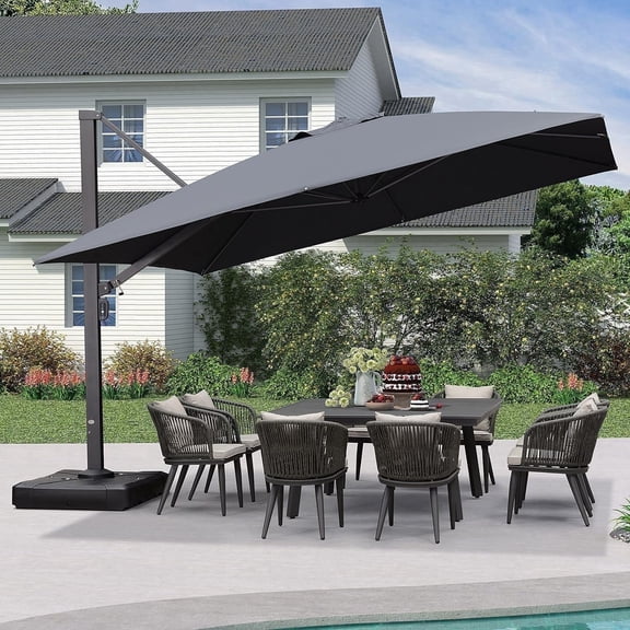 PURPLE LEAF 12 FT Outdoor Cantilever Umbrellas Square Aluminum Windproof Offset Umbrella with 360°Rotation Tilt Adjutable Garden Pool Large Patio Umbrella,Gray