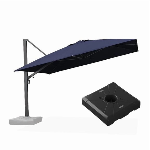 PURPLE LEAF 12 FT Square Patio Umbrella with Base Large Offset Hanging Outdoor Cantilever Umbrella Included Base for Garden Deck Backyard Pool Navy Blue