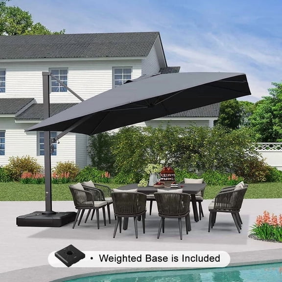 PURPLE LEAF 12 FT Square Patio Umbrella with Base Large Offset Hanging Outdoor Cantilever Umbrella Included Base for Garden Deck Backyard Pool Grey
