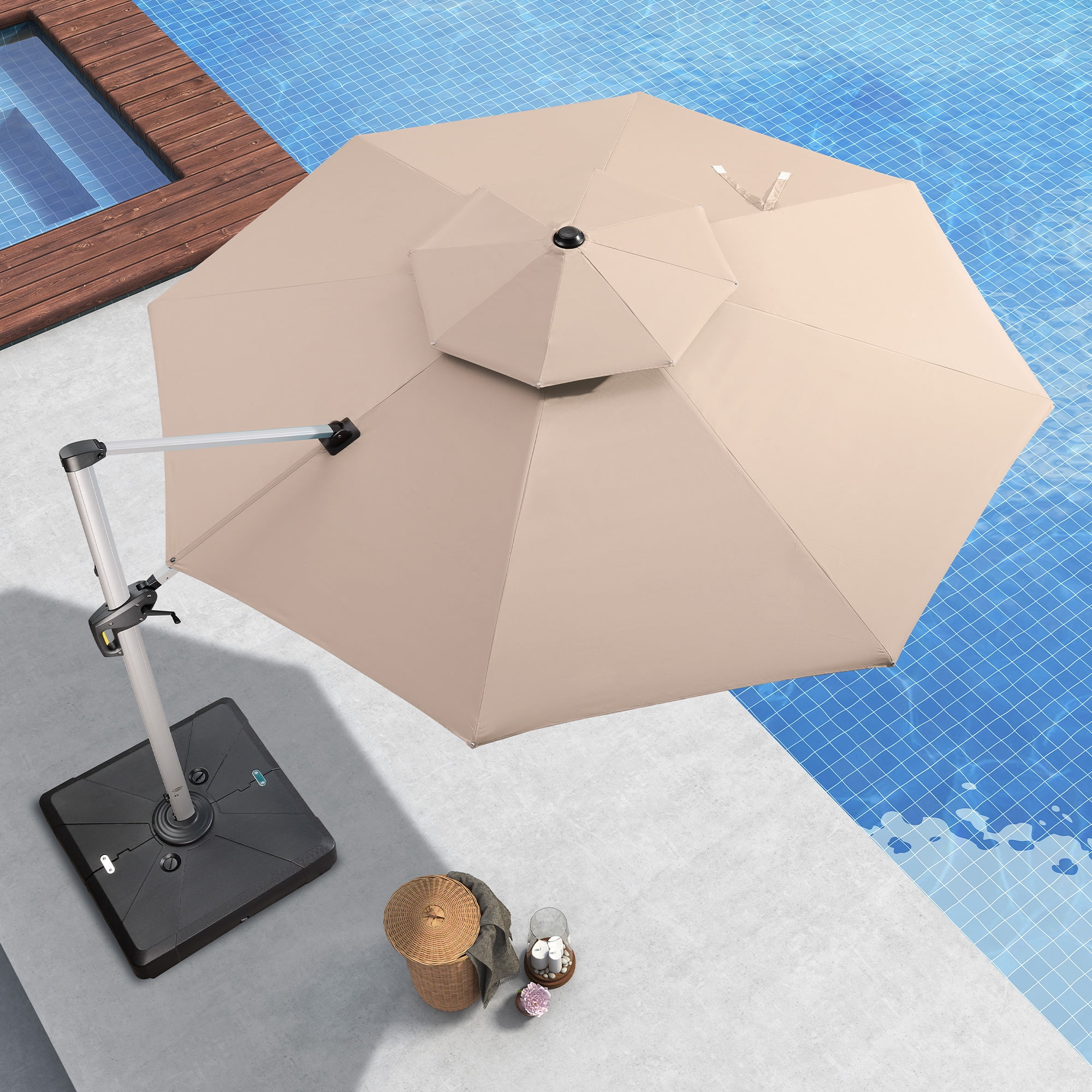 PURPLE LEAF 12 Feet Double Top Round Deluxe Patio Umbrella With Base