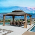 thumbnail image 1 of PURPLE LEAF 12' X 16' Outdoor Hardtop Gazebo Patio Wide Aluminum Frame Metal Double Roof with Heavy Duty Netting and Curtains for Permanent Hard Top Pavilion Screen, Khaki, 1 of 14