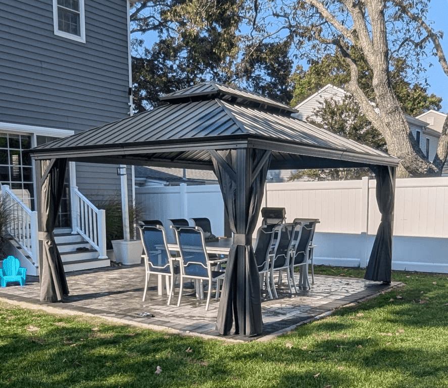 PURPLE LEAF 12' X 16' Permanent Hardtop Gazebo Aluminum Frame Gazebo with Galvanized Steel Double Roof for Patio Lawn and Garden, Grey