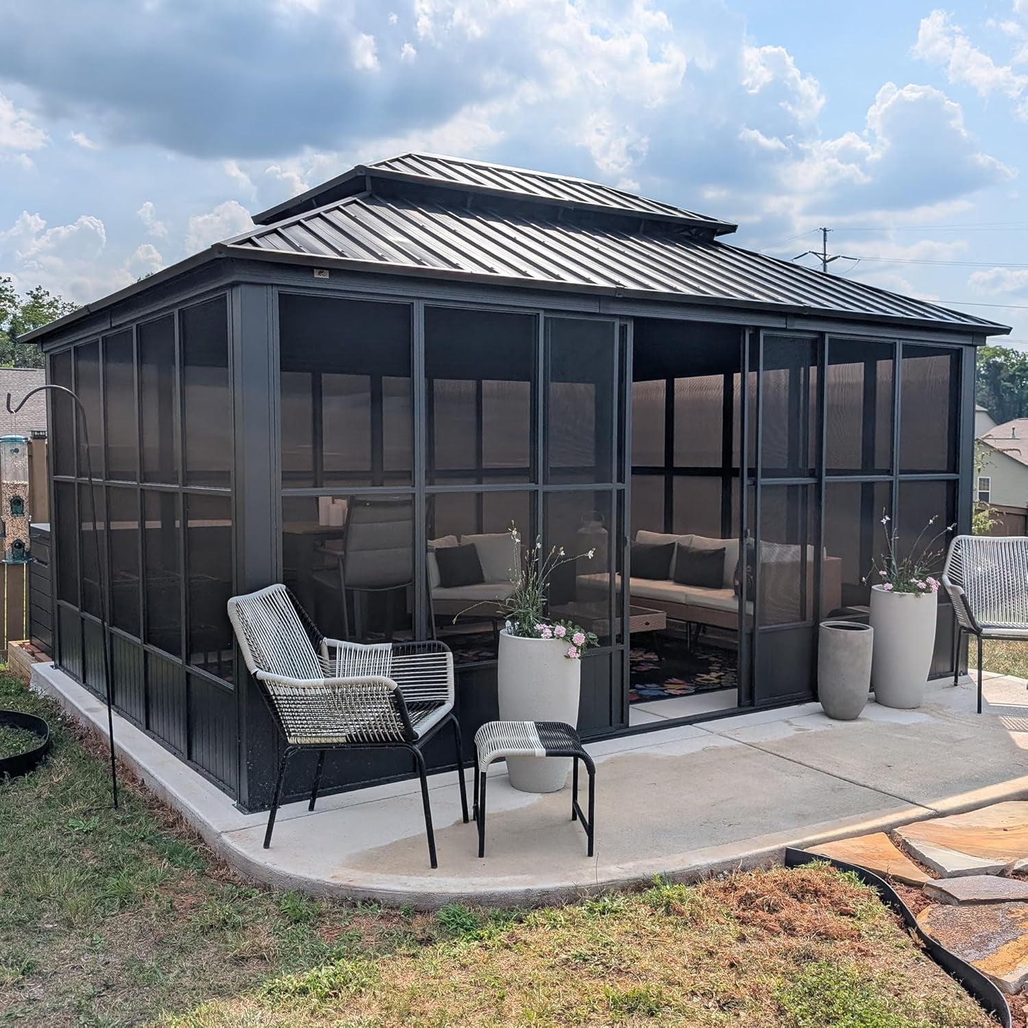 Purple Leaf, Sunroom Hardtop Gazebo, 12'x16', Outdoor Screen House