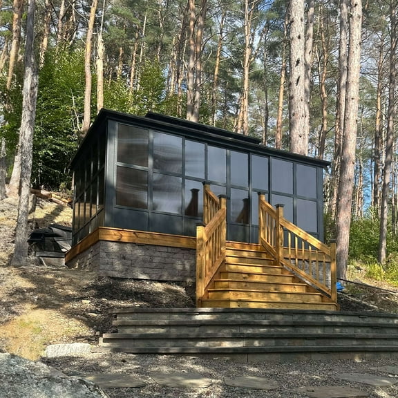 PURPLE LEAF 12' X 16' Sunroom Hardtop Gazebo Solarium Galvanized Steel Double Roof &Sliding Doors Outdoor Screen House for Patio Deck Backyard