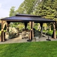 thumbnail image 1 of PURPLE LEAF 12' X 20' Outdoor Hardtop Gazebo Patio Wide Aluminum Frame Metal Double Roof with Heavy Duty Netting and Curtains for Permanent Hard Top Pavilion Screen, Khaki, 1 of 15